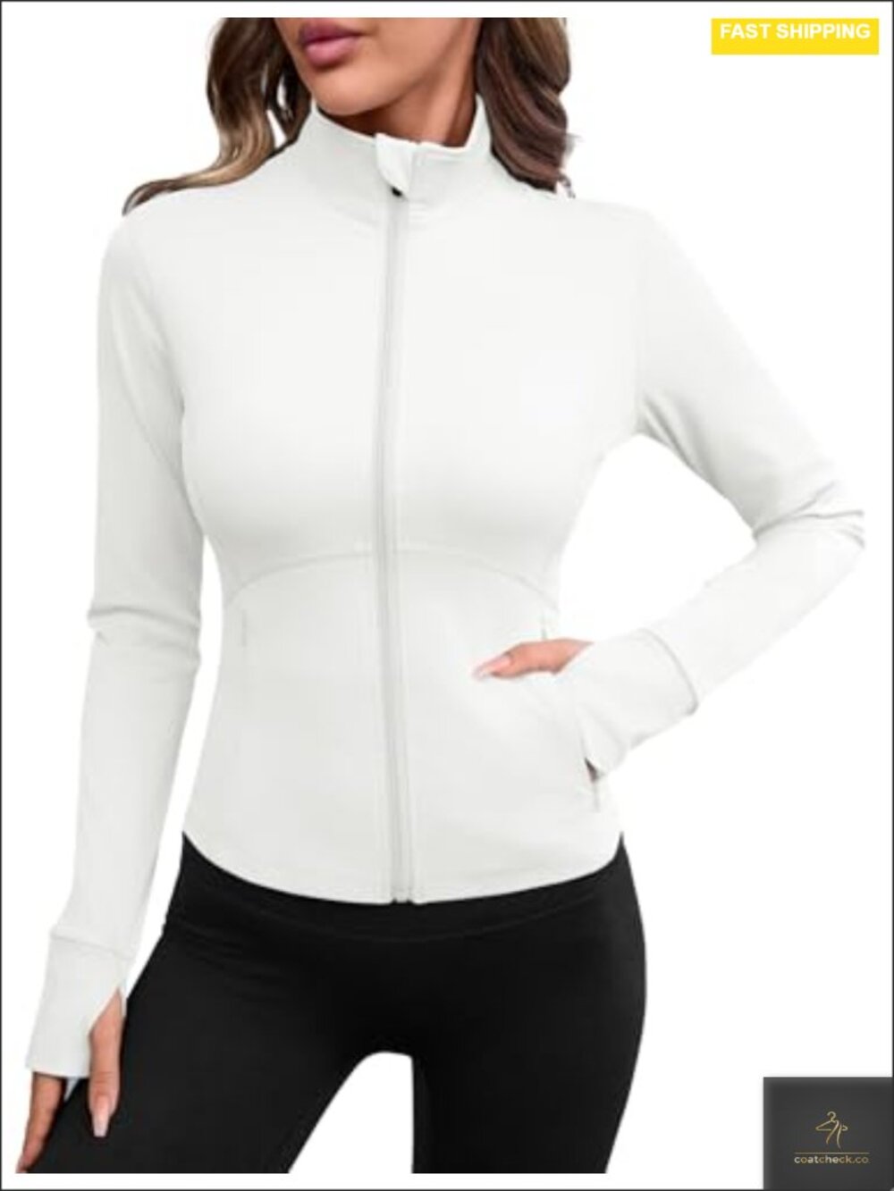 Women's Lightweight Full Zip Athletic Jacket with Pockets for Running Yoga Gym